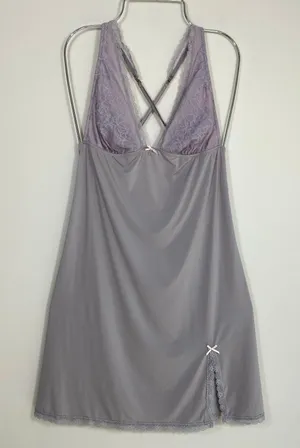 Lingerie Victoria’s Secret Gray Lavender Lace Babydoll Chemise Nightgown S thumbnail 1