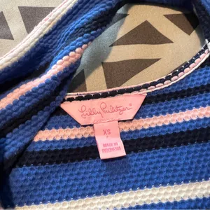 Lilly Pulitzer Bay Dress Striped Blue Pink Textured Stretch Mini Twisted‎ Cutout thumbnail 12
