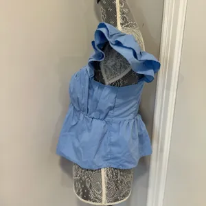 Abercrombie & Fitch Flutter Sleeves Poplin Smocked Back Babydoll Mall Brand Top thumbnail 3