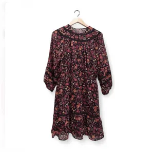 Loft Floral Clip Tiered Button‎ Puff Sleeve Fall Floral Dress Size Medium Tall thumbnail 4
