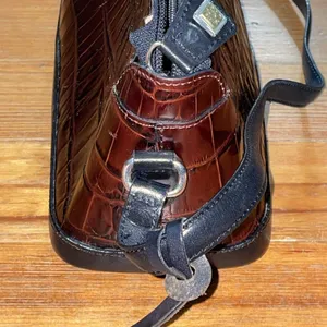 Brighton Vintage Croc Embossed Leather Shoulder Bag Brown Black Trapezoid Purse thumbnail 16