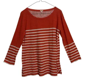 J.Crew Womens Orange White Striped Slub Cotton 3/4 Sleeve Top Size‎ M 80227 thumbnail 1