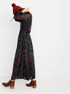 Madewell Green Floral Winter Orchid Willowleaf Tie Sleeves Maxi Dress 10 thumbnail 7