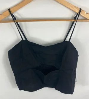 Jason Wu Cutout Front Black Linen Blend Crop Top Size Small thumbnail 1