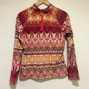 Garnet Hill Mock Neck Back Zip Art to Wear Red & Pink Rash Guard Size XL thumbnail 4