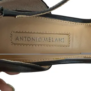 Antonio Melani Black Leather Strappy Heels Size 7.5M Neutral Dressy Party Event thumbnail 5