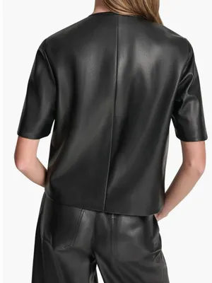 NWT DKNY Jeans Short Sleeve Faux Leather Jacket Small, BLACK/ SHINY SILVER thumbnail 4