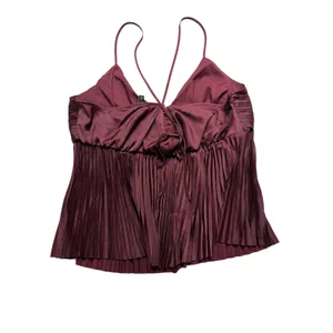 Banana Republic Burgundy Satin Pleated Cami Top XL Crossback NWT thumbnail 6