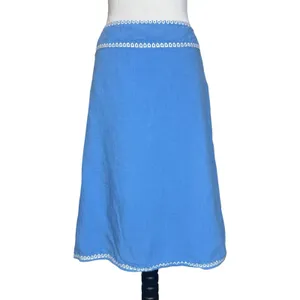 Vintage 100% Linen Skirt Sz 12 Artisan Embroidered Beaded Blue Cottage Boho Folk thumbnail 8