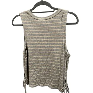 Eberjey‎ Stripe Lounge Logan Walking Ribbed Tank Medium Gray Cream thumbnail 4
