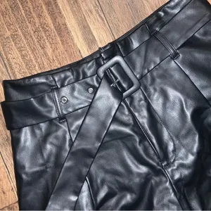 Zara belted high waisted faux leather black classic shorts blogger fav spring thumbnail 3