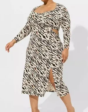 Torrid NWT Maxi Studio Knit Midi Dress Watercolor Zebra Tan Brown Orange Size 2X thumbnail 1