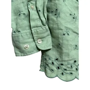 Lauren Ralph Lauren Pistachio Green Floral‎ Eyelet Linen Long Sleeve Button Top thumbnail 4