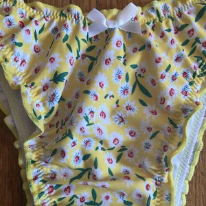 Yellow Womens Floral Bikini Set with Ruffle Details size Large thumbnail 3