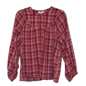 Madewell Red‎ Plaid Peasant Blouse Medium Long Sleeve Cottagecore Top thumbnail 1