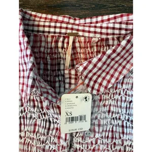 Free People Charlotte Gingham Tunic‎ Women XS Red White NEW Smocked Boho thumbnail 4