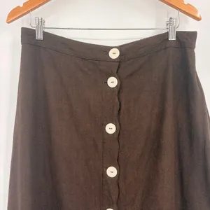 Bagatelle Linen Blend Midi Brown Skirt Sz L Boho Lagenlook Coastal Button Front thumbnail 3