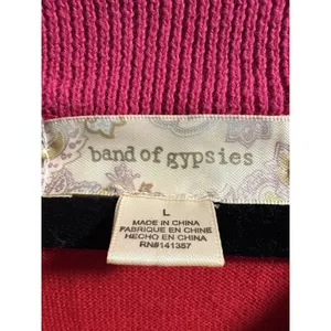 Band of Gypsies Sweater Womens Large Pink Red Striped Cotton Crew Neck Relaxed thumbnail 3