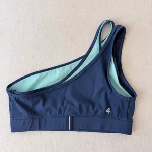 Fourlaps Sports Bra Womens Medium Navy Blue One Shoulder Double Strap Activewear thumbnail 2