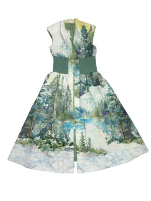 NWT Anthropologie Tommie Zip-Front Midi in Olive Forest Mountain Print Dress M thumbnail 5