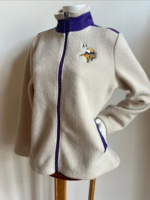 NFL Cream Sherpa Jacket with Purple Trim and Vikings Logo thumbnail 1