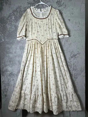 Vintage Homemade Prairie Floral Maxi Dress Cream Lace Ruffle Cottagecore Large thumbnail 1