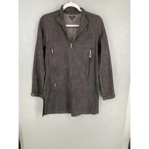 Ladysoul Womens Tunic Top Black Denim Quarter Zip Side Zips Small thumbnail 2