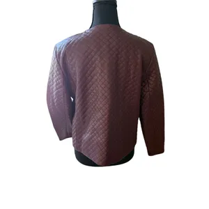 Talbots Petite Quilted Faux Leather Jacket 8P Burgundy Gold Crest Buttons thumbnail 8