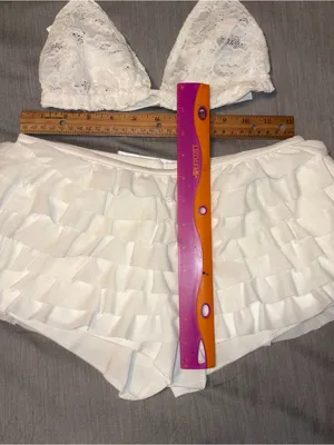 Iheartraves Medium White Lace Triangle Top & Amazon Ruffle Shorts Small White thumbnail 4