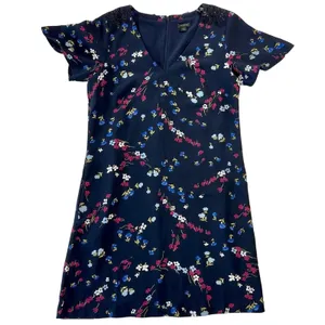 Ann Taylor Dress Short Sleeve Navy Floral Knee Length Small Cottage thumbnail 2
