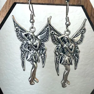 Silver Tone Winged Fairy Dangle Earrings thumbnail 1