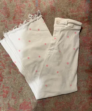 Zara White Cropped Jeans with Pink Polka Dots thumbnail 1