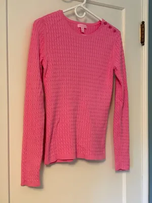 Lilly Pulitzer pink cable knit long sleeve sweater size medium preppy classic thumbnail 2