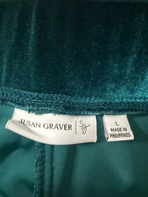 Susan Graver Green Velvet Pull On Wide Leg Pants‎ Large Effortless Minimalist thumbnail 4