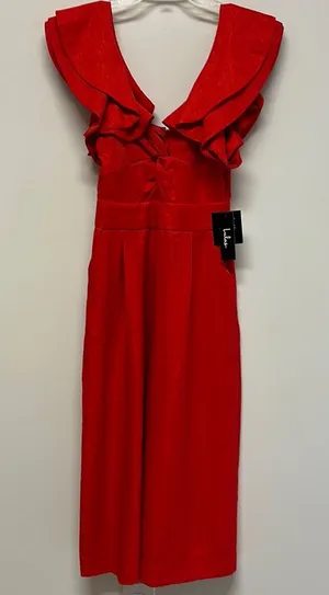 NWT Lulu’s Red Jumpsuit Romper with ruffled shoulders thumbnail 1