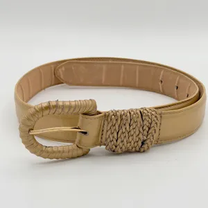 Ritz Size M Gold Leather Belt Braided Wrapped Buckle Boho Western 80s Style thumbnail 3