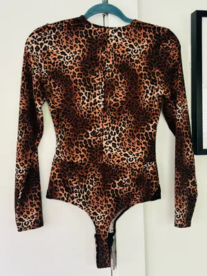 INC International Concepts Leopard Print bodysuit size M Brown Size M thumbnail 3