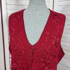 Vintage 90s Heirloom Collectibles Embroidered Beaded Sweater Vest‎ Red Medium thumbnail 5