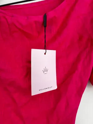 fuchsia pink Brunch Loving Puff sleeve one shoulder mini dress XS thumbnail 4
