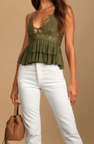 NWT Free People Adela Cami Olive Green thumbnail 1