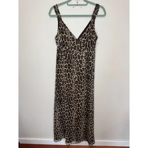 Y2K Arden B Leopard Print Silk Maxi‎ Dress Sz 6 Brown Tan Green Gold thumbnail 3