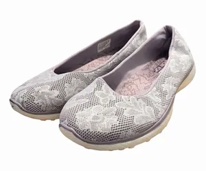 Skechers Memory Foam Women Floral Knit SlipOn Ballet Flats Comfort Lavender Grey thumbnail 1