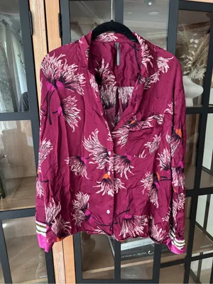 Anthropologie pajamas shirt Oversized Button down satin mulberry long sleeve top thumbnail 9