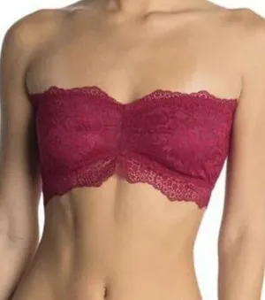 Free People Intimately Bandeau Bra Lacey Looks Burgundy X-Small XS Strapless New thumbnail 1