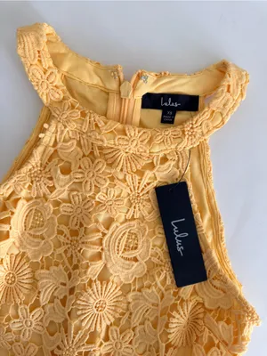 NWT Lulus Love Poem Yellow Crochet Floral Lace Mini Dress XS thumbnail 11