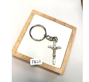 Silver-Tone Crucifix Keychain With Religious Jesus Cross Pendant thumbnail 3