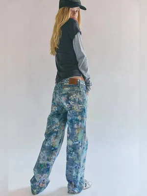 Free People Tennessee Low Rise Illusion Jeans Floral Canvas Paint Splatter thumbnail 8