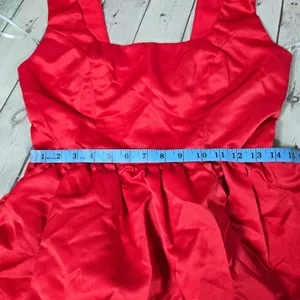 Lulus Regal Cutie Red Satin Square Neck Bubble-Hem Mini Dress M NWT thumbnail 10