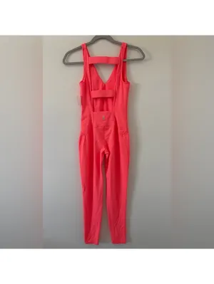 NWT- Free People FP Movement Never Better Strappy Back bodycon Jumpsuit Coral xs thumbnail 8