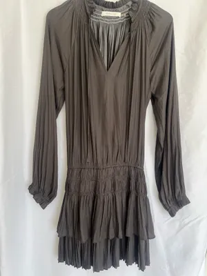 Mustard Seed Charcoal Gray Pleated Tiered Mini Dress thumbnail 3